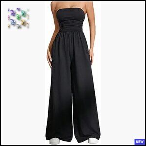 Strapless Jumpsuit Ruched Wide Leg Romper Summer Vacation Outfit Chic